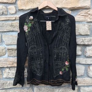 Como Vintage Black Floral Embroidered Blouse | M